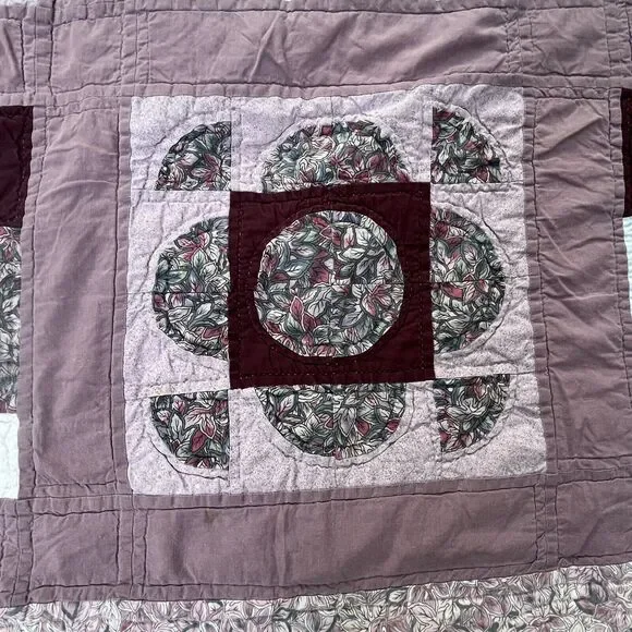 Vintage Handmade Quilt 66x52” Sampler Fan Pattern Purple Blue Coverlet Throw RV - Picture 14 of 16